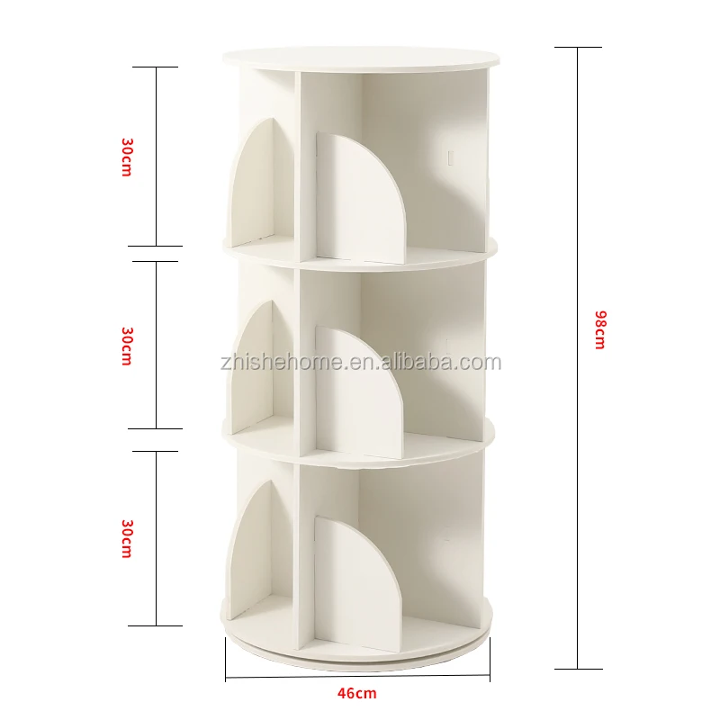 Modern White wooden rotating bookshelf bookcase