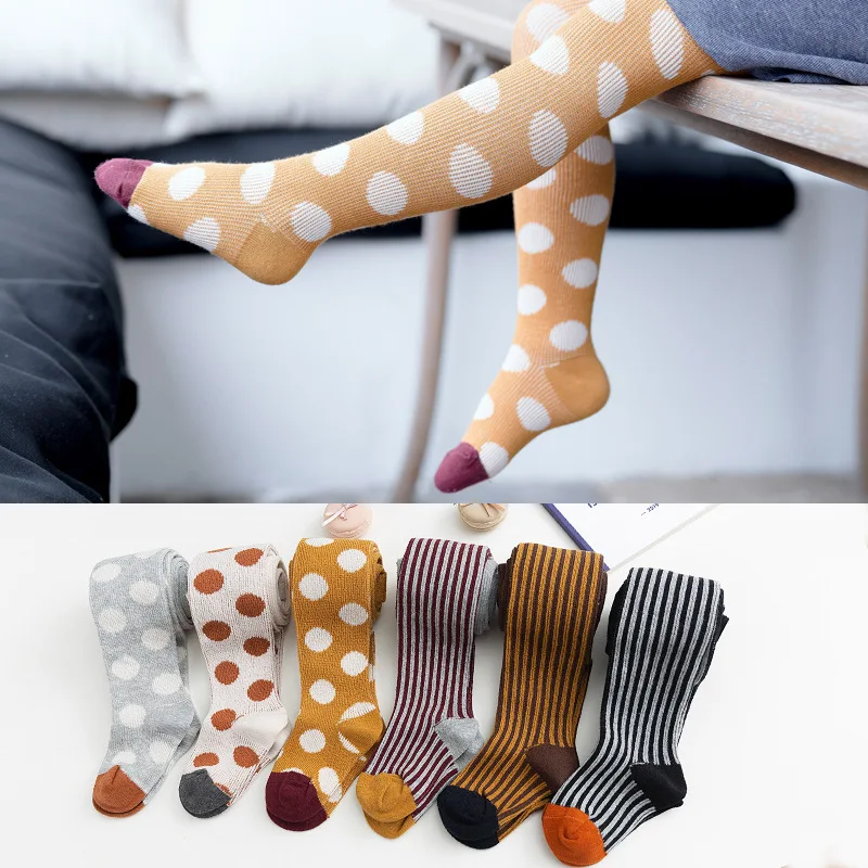 High quality baby girls stockings tights polka dot stripped winter warm baby pantyhose