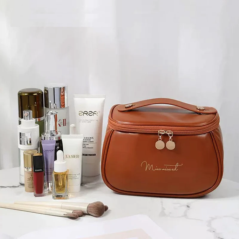 Custom logo PU leather waterproof makeup brush bag Portable beauty tools storage bag Toiletry bag