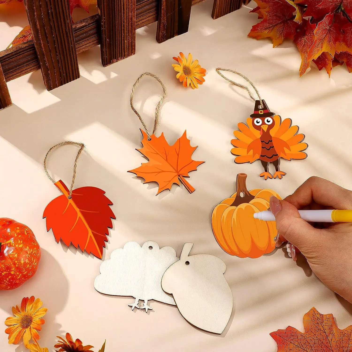 45 Autumn Thanksgiving Wooden Decorations Unfinished Tree Maple Leaf Pumpkin Turkey Wooden Crafts