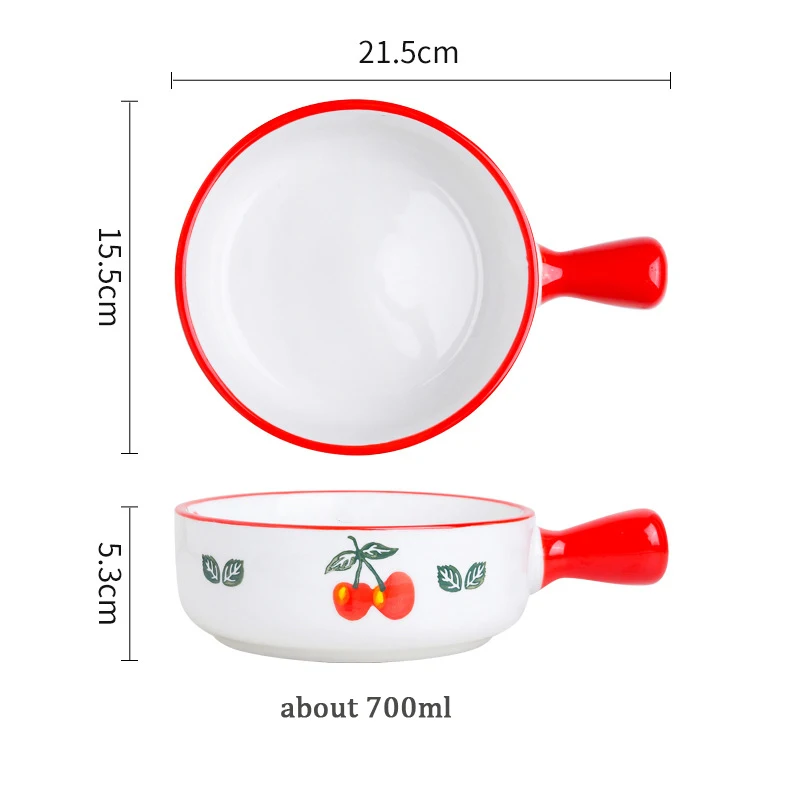Nordic lovely ceramic plate with handle strawberry porcelain bowl children soup plate
