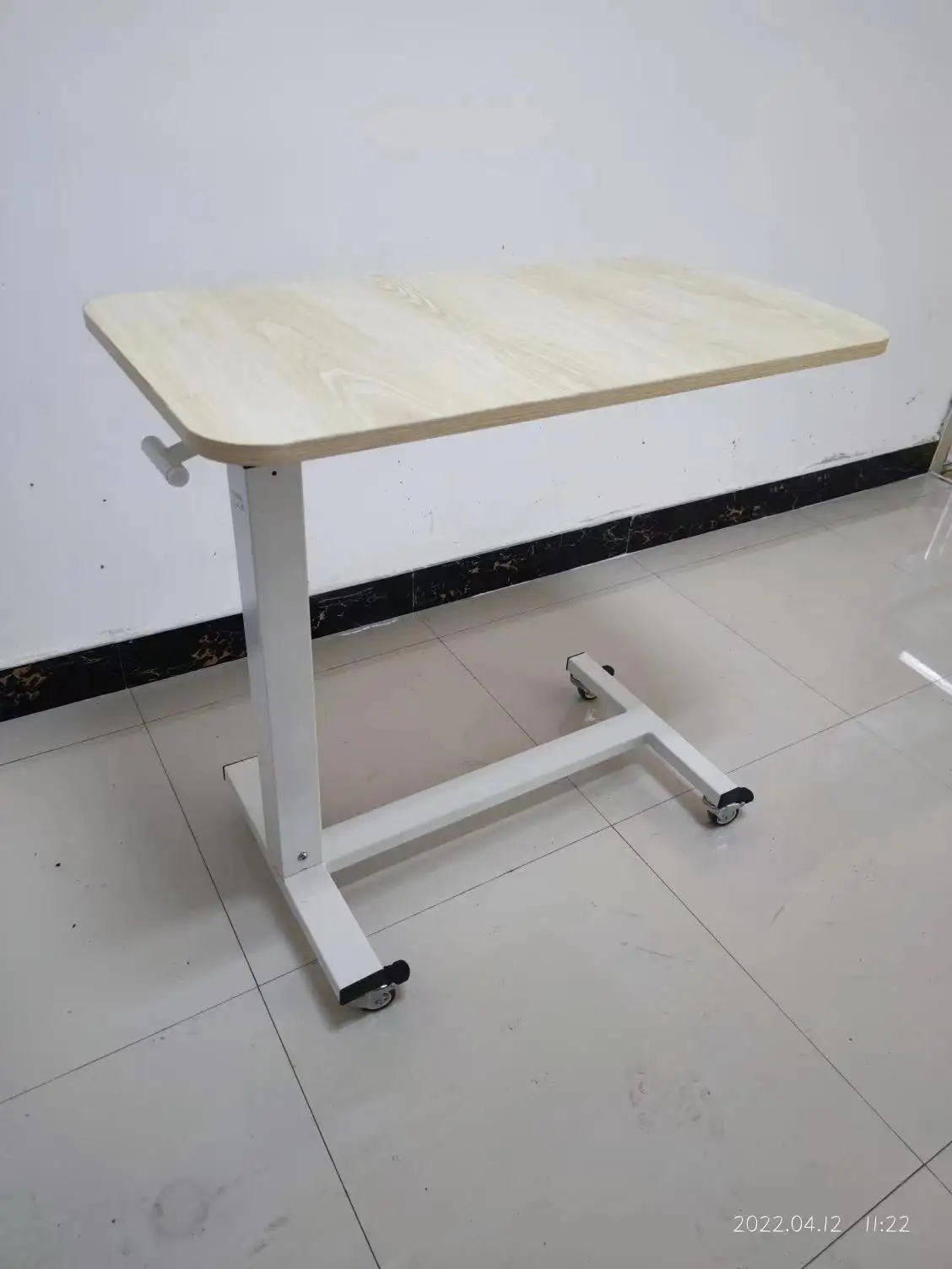 Movable wooden medical overbed dinning table for medical chair