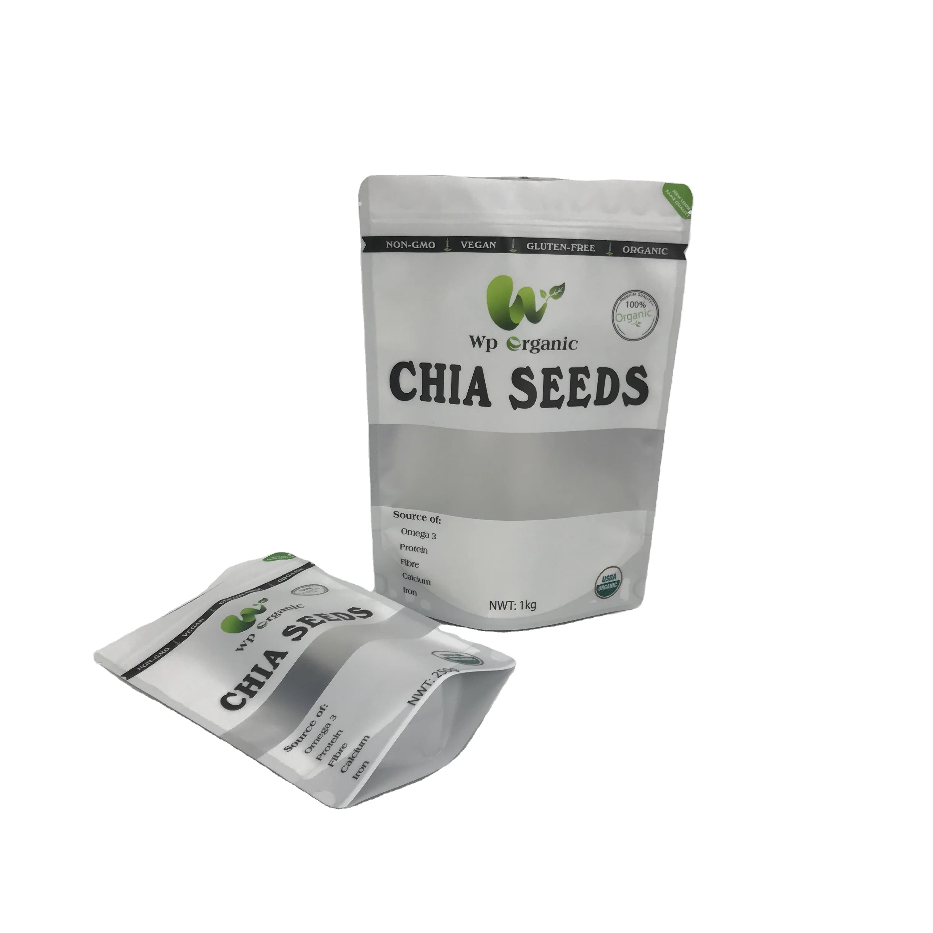 Resealed Food Grade Kraft Paper Stand Up Pouch Chia Seed Packaging Bags With Zipper bolsas de papel para panaderia