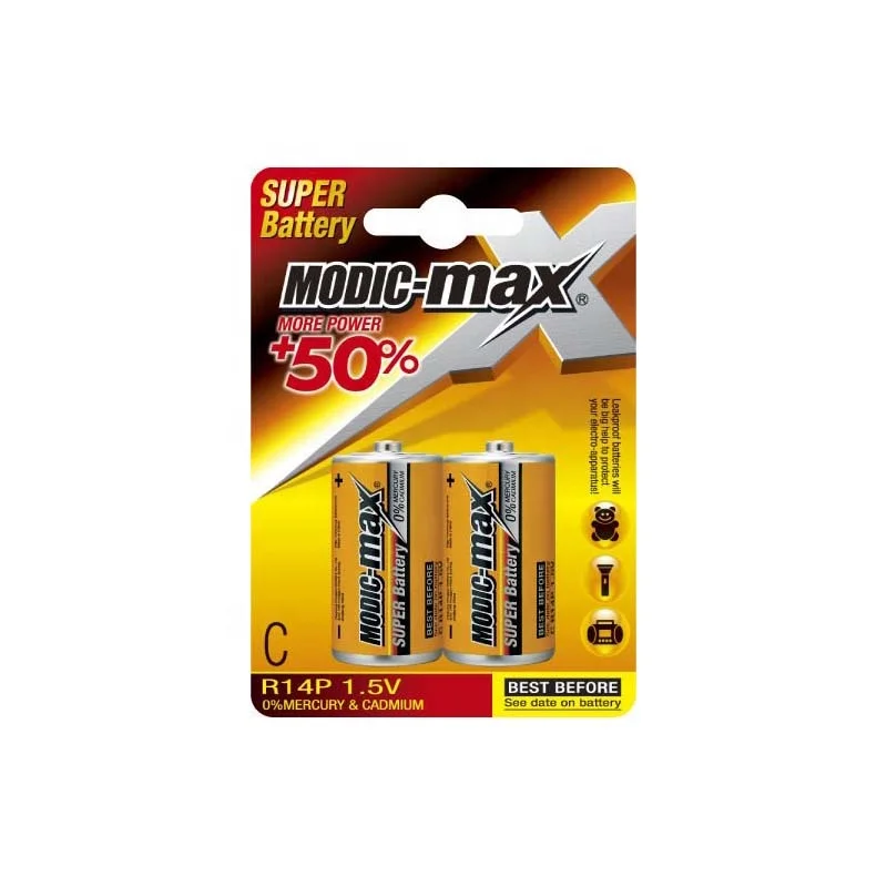 Zinc Carbon Battery Super Heavy Duty C Size R14P Metal Jacket 1.5V Dry Battery