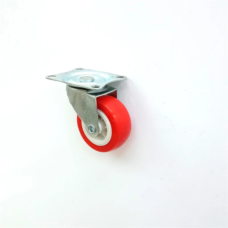 Red  Caster Wheels Fixed Caster 4 Inch Caster Wheel PTR PU Material Wheel Fixed Swivel Brake