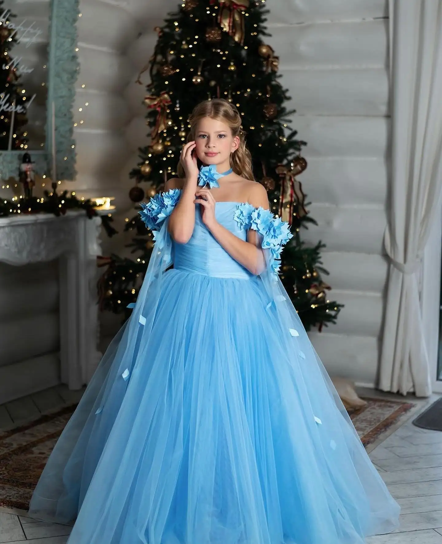 Factory Wholesale Princess Lace Long Sleeve Appliques Plain Children Dresses Birthday Party For Girl Flower Dresses