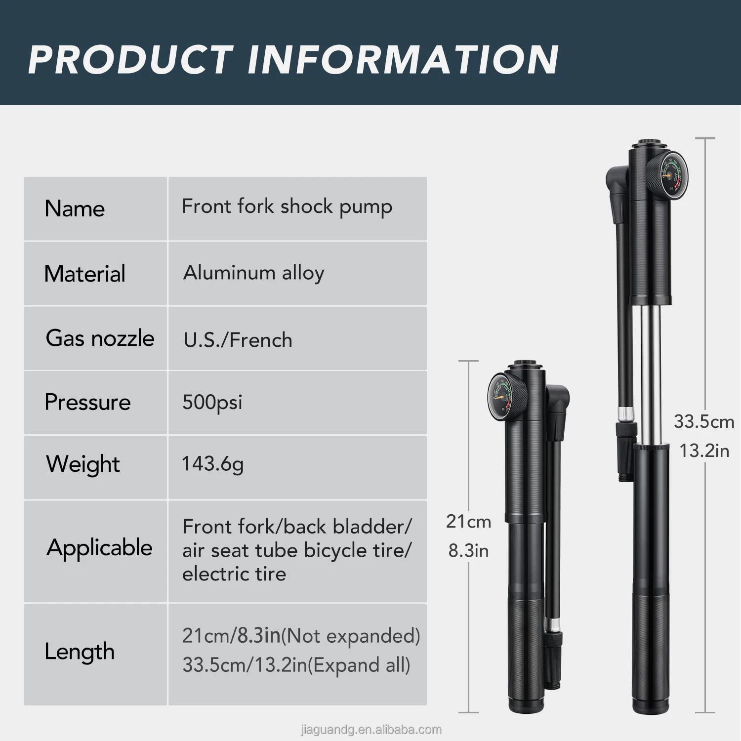High-Pressure 300psi Aluminum Bicycle Pump with Air Hose and Pressure Gauge Bike Inflator Tyre Pump