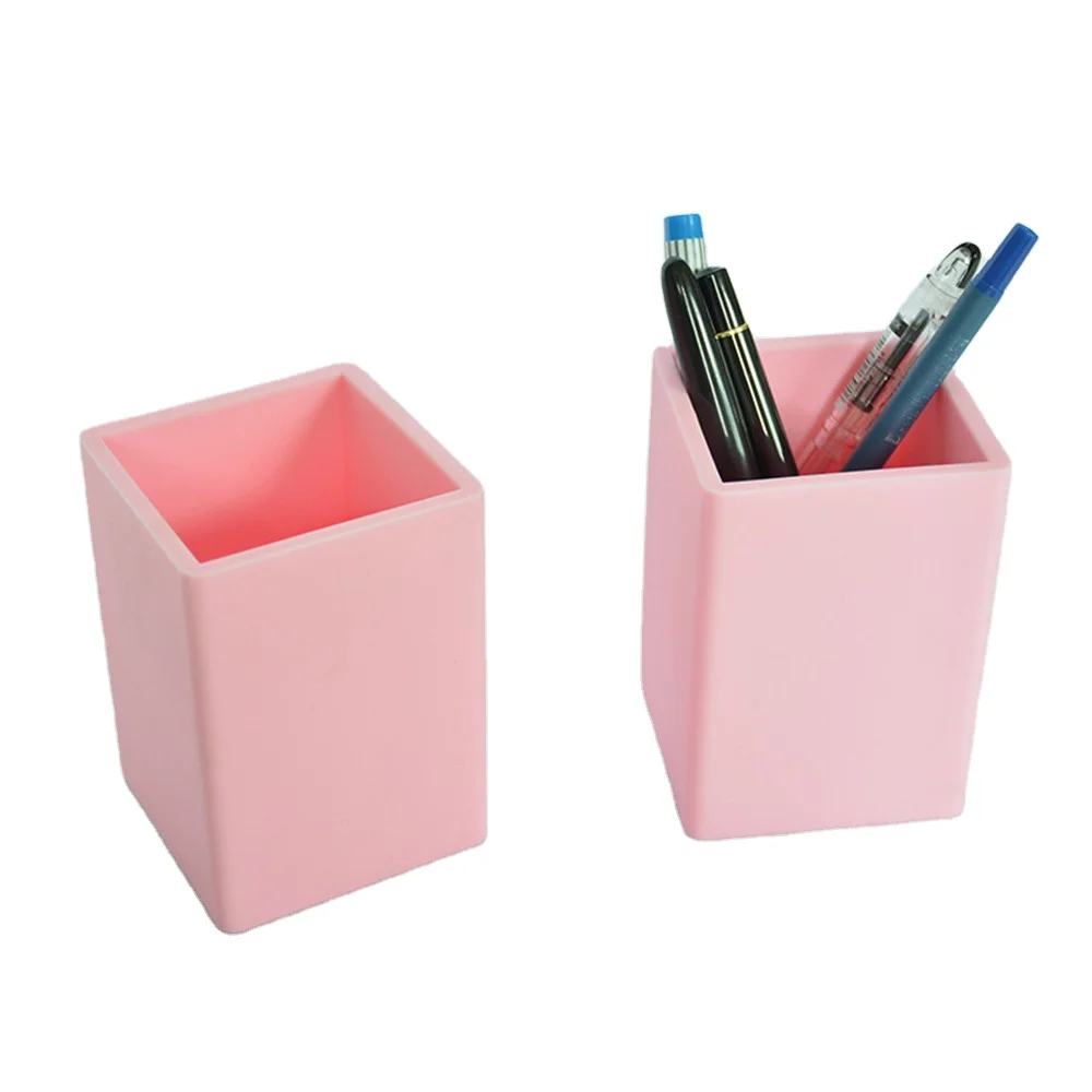 Custom Durable Simple design Square cup shape colorful silicone pen holder Container for Office School