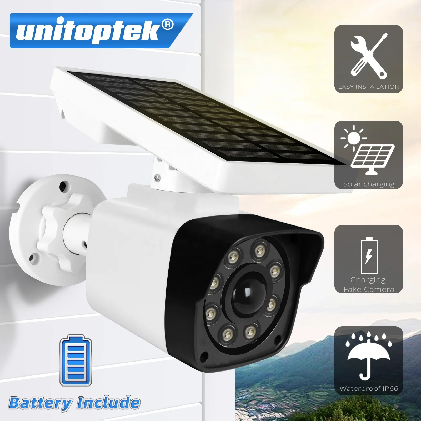 Solar Power Dummy ip Camera wifi Charging Security Waterproof dummy Camera Outdoor Bullet LED Light CCTV Surveillance Camera