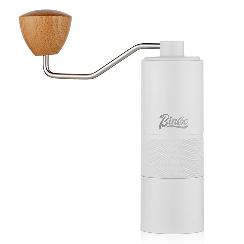 Bincoo Customized Logo Manual Espresso White Coffee Bean Grinder Aluminum Alloy Body with Stainless Steel Burr
