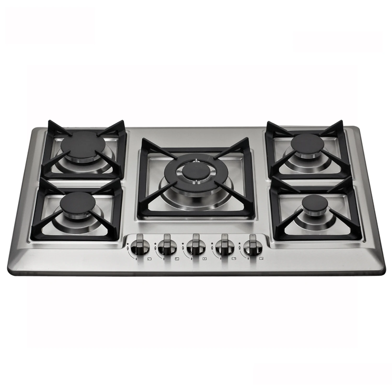 europe style High Firepower knob control heating plate 1000kw 5 gas burner kitchen gas cooker