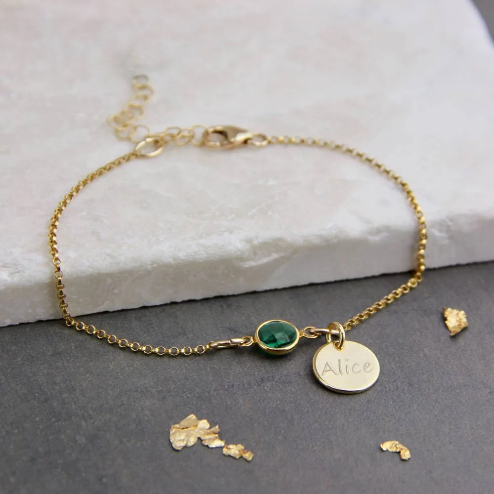 Dropshipping Customized Engraving  Personalized Bracelets In Silver Gold Disc 12 Colors Faceted Birthstones Charm  Bracelets