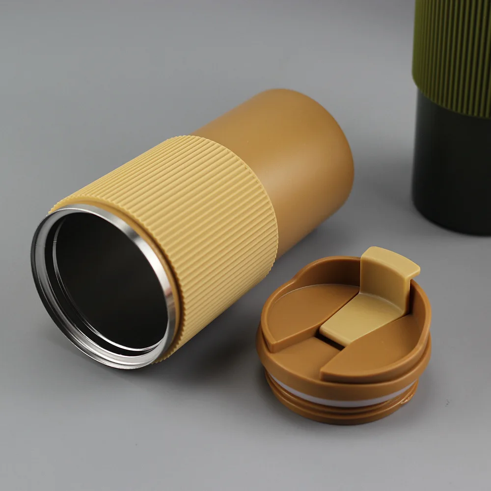 New Design 304 Stainless Steel 15OZ Coffee Mug Portable Silicone Set Car Cup Straight Drink Thermos Travel Coffee Mug with Lid