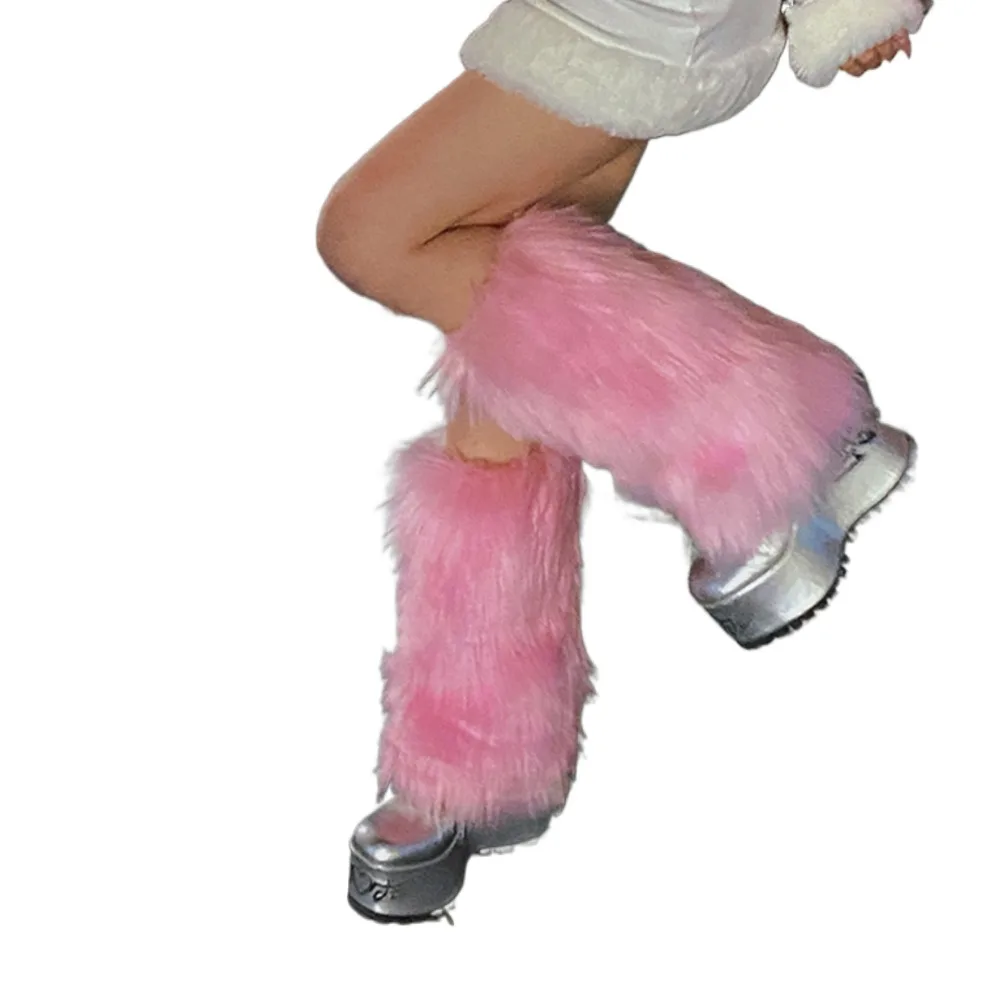 Goth White Faux Fur Leg Warmers Boot Covers Lady Cute Jk Knee-length Hipster Warm Sock Fashion Socks Furry Leg Warmers