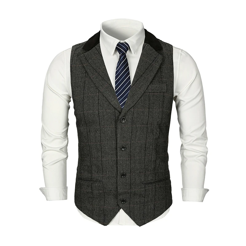 Western style men single-breasted waistcoat men plaid casual waistcoat