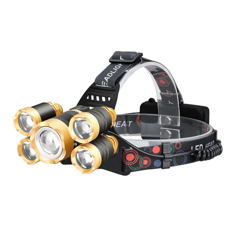 Rechargeable Led Headlight 5 LED Headlamp T6 Head Lamp Flashlight Torch Lights with 18650 Battery Best for Camping Fishing 50