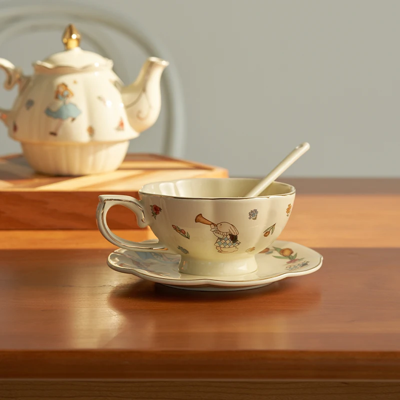 SIYUE Wholesale Butterfly Pastoral Retro Decal Porcelain Gold Rim Pot Cup ceramic coffee tea cup mug set wholesale 2699