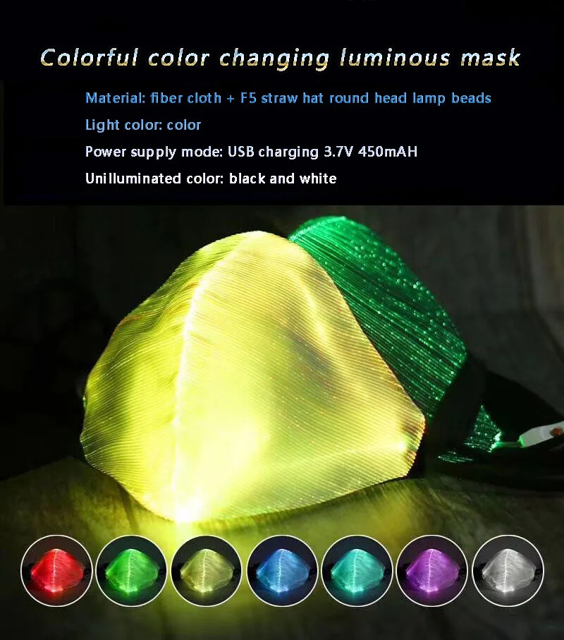 LED colorful optical fiber luminous masks for masquerade, Halloween, bungee party holiday atmosphere masks