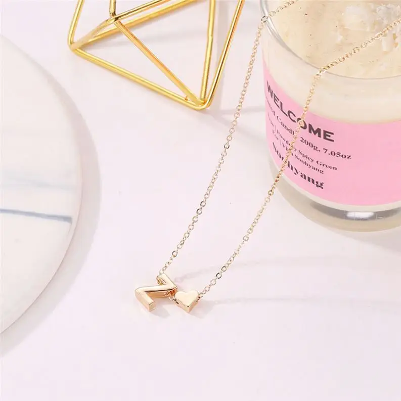  Fashion Tiny Heart Dainty Initial Personalized Letter Name Choker Necklace For Women Pendant Jewelry Accessories