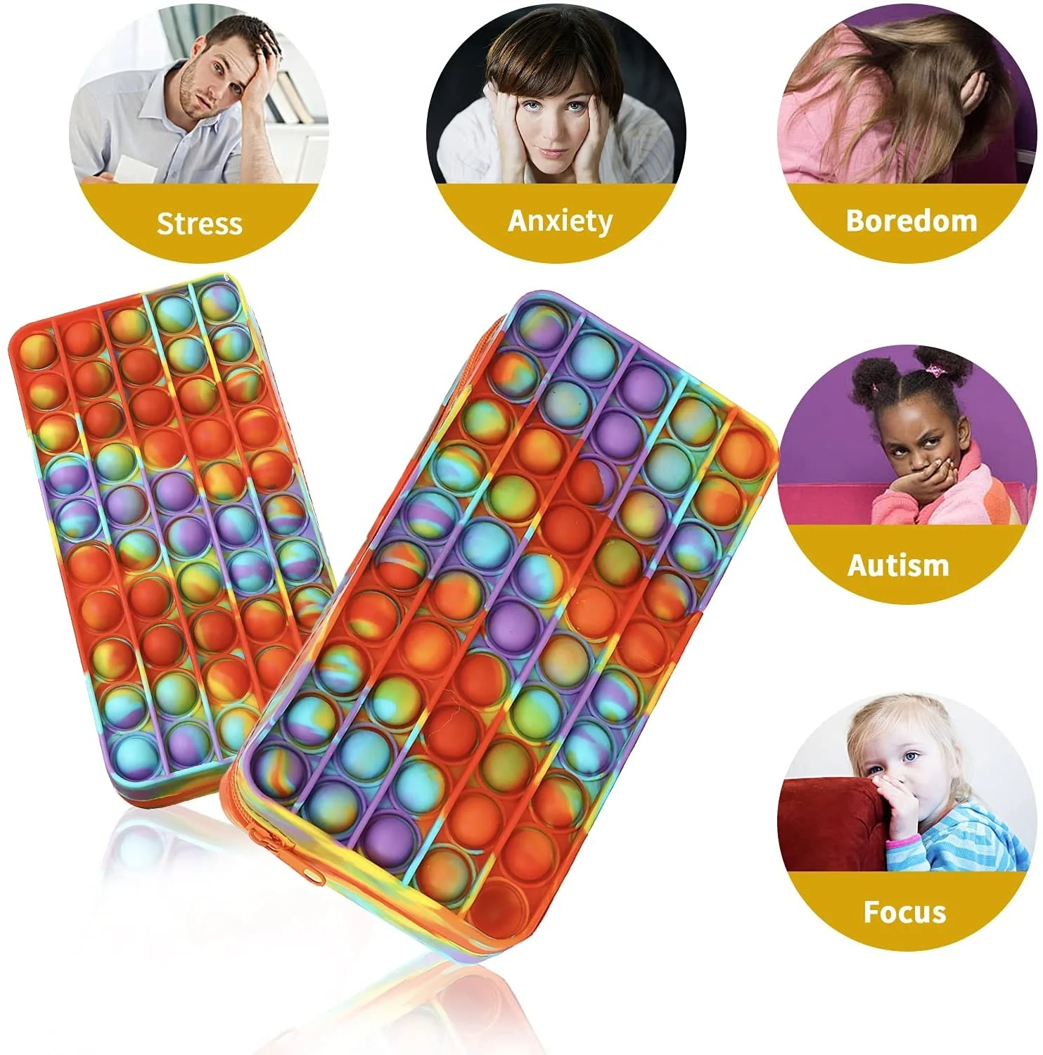 Custom Pop Fidget Up Out Silicone  Pencil Case Kids Students Stationery Box Rainbow Pop Push Pencil Pouch Bag