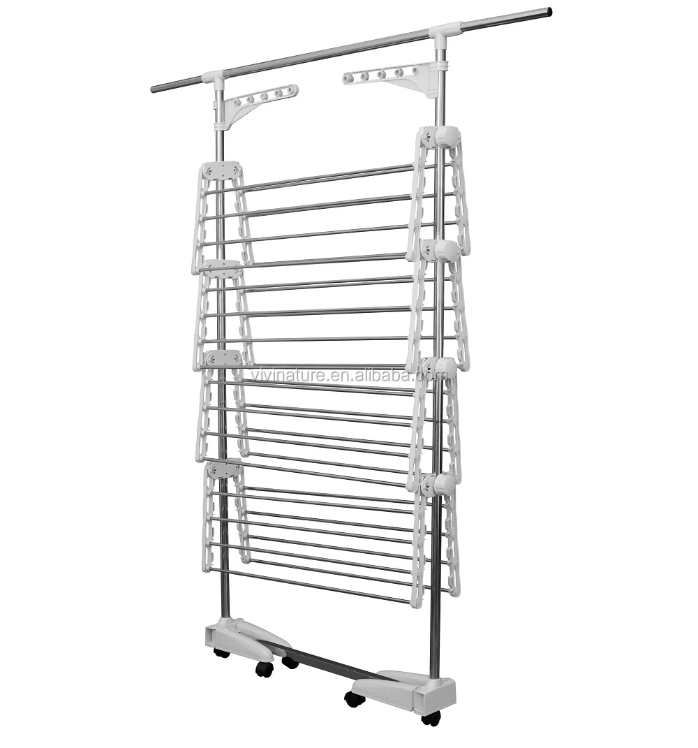 Height Adjustable Multi Layers Laundry Cloth Drying Rack with 6 Wheels