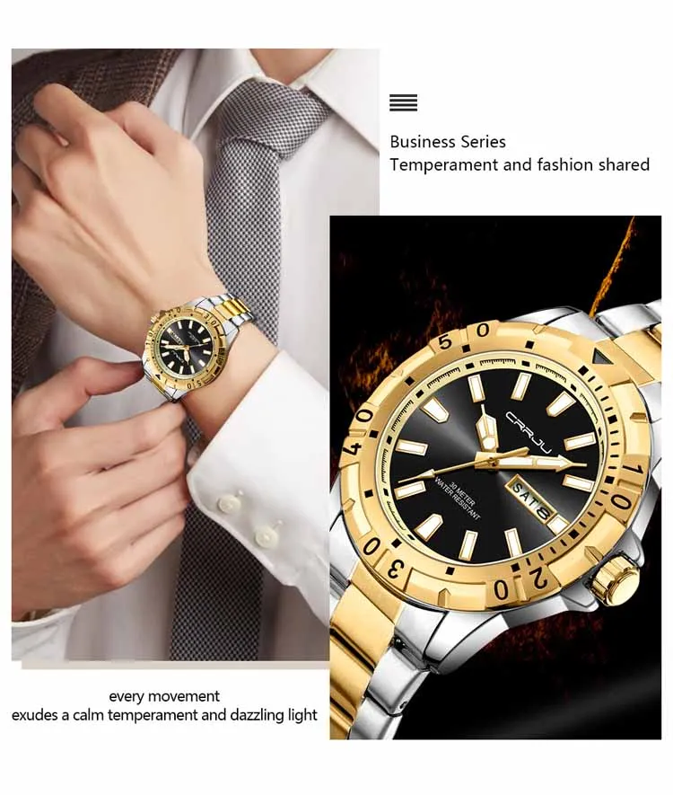 CRRJU 5028 fashion custom brand men quartz watch best Steel Strap waterproof week display advertising business watch supplier