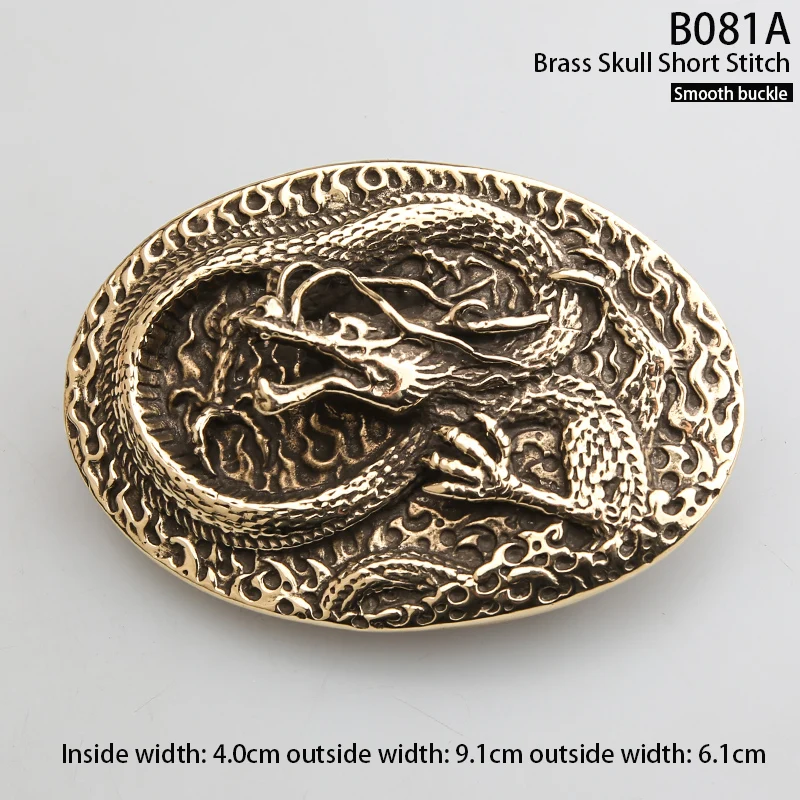 Solid copper three-piece belt buckle white copper brass tang grass pattern fashion personality retro