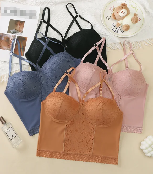 Gather Sexy Lady Stationary Bowl beauty back vest one-piece fixed cup breast pad seamless chest wrap cotton tube top lace bra