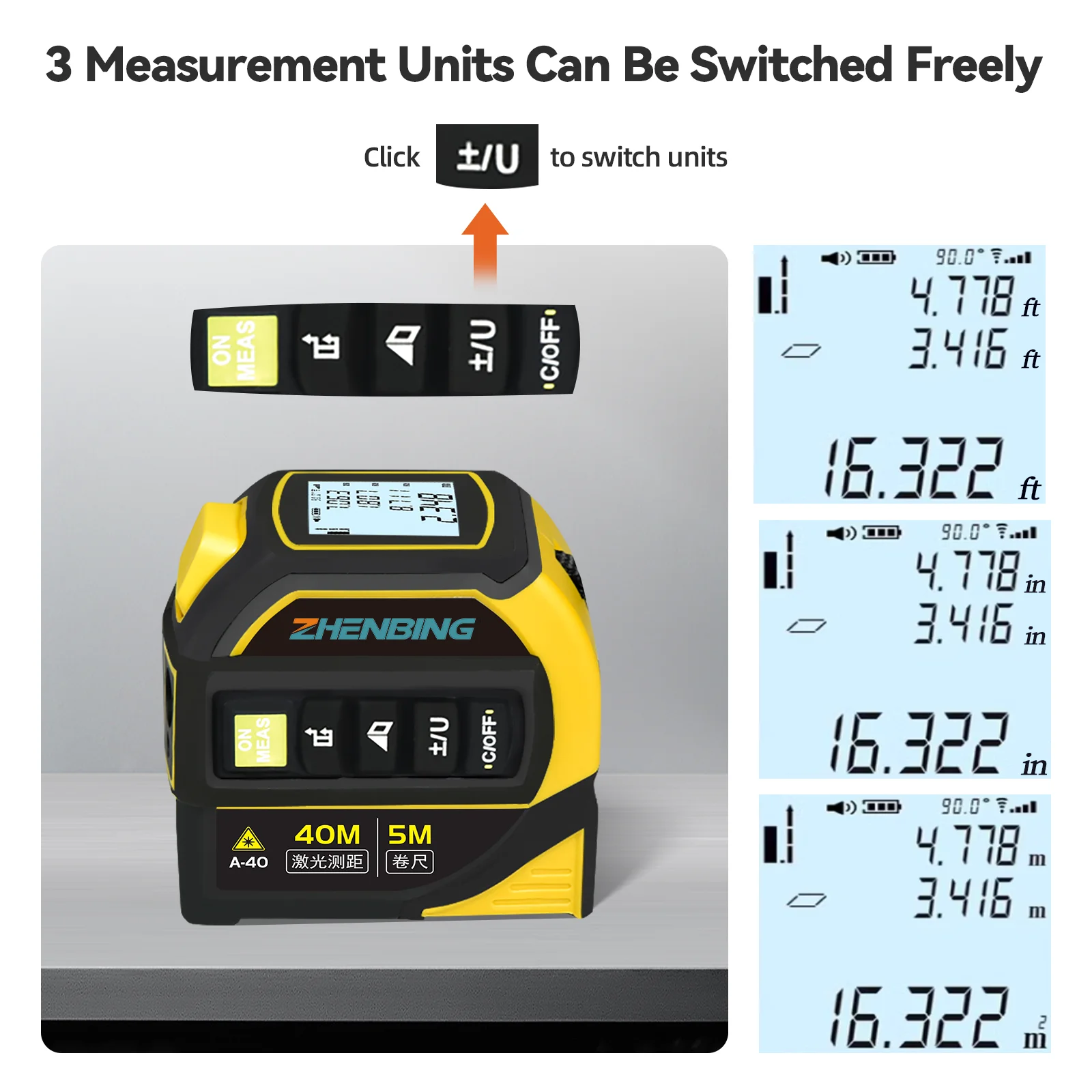 ZHENBING 4 In 1 5m Range Laser Measure Tape Oem Mini Handheld Digital Laser Distance Meter 40m With Cross Line Laser