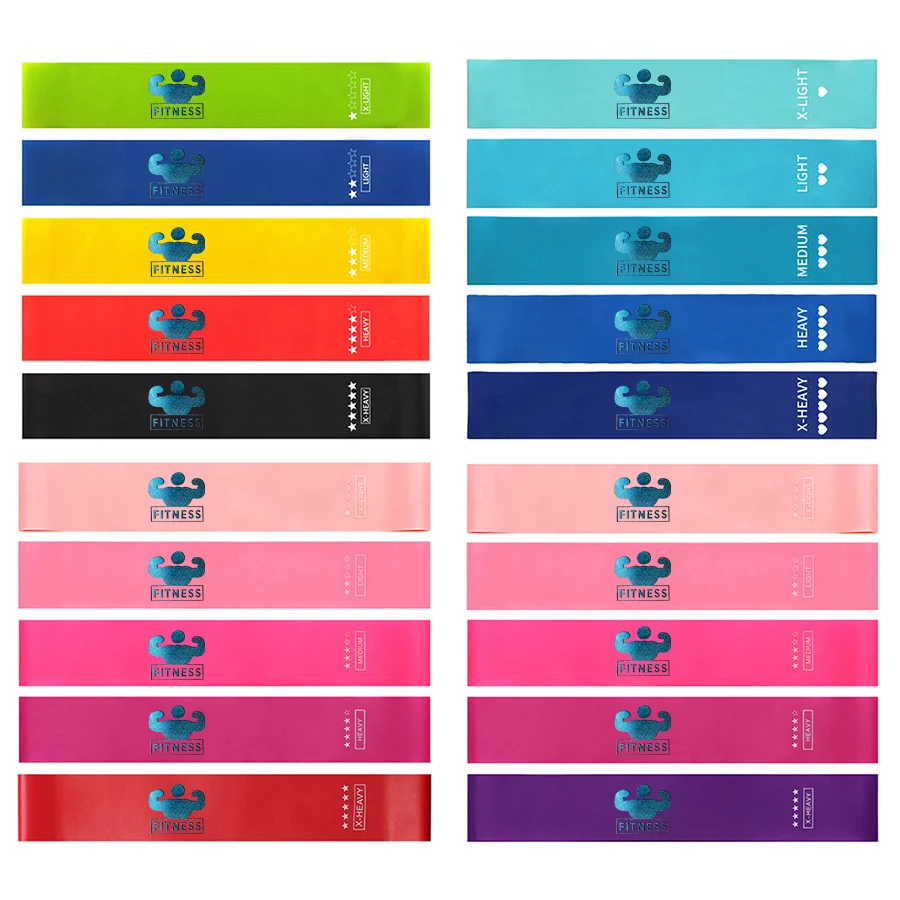 Latex Exercise Custom Printed 5 Level Resistance Loop Glitter Shiny Logo Custom Fitness Mini Expander Rubber  Bands