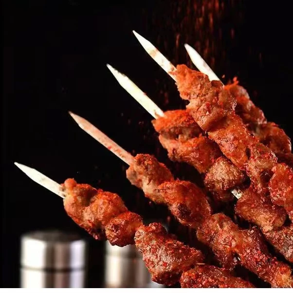 Bbq grills Large Flat Barbecue metal Stainless Steel kebab skewers turkish flat skewers with long handle