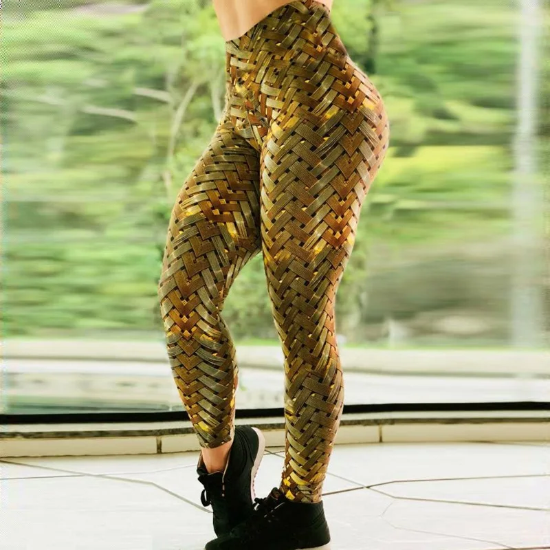  Wholesale Running Tights Fitness Leggings Tummy Control Stretchy High Waisted Woven Digital Print Yoga Pants For