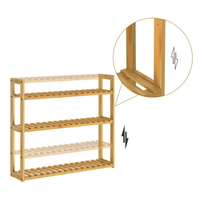 3 Tiers Adjustable Height Wall Mounted Bamboo Storage Rack Bamboo Bathroom Shelf