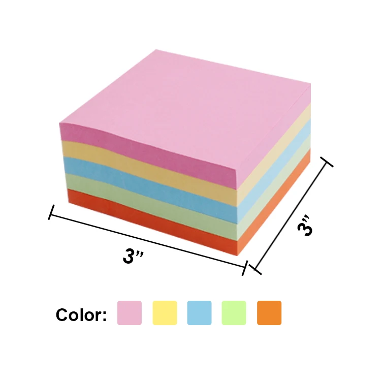 Foska High Quality Multi Colors Assorted Eco Friendly Portable Strong Adhesive Memo Pad Cube Sticky Notes Paper for School