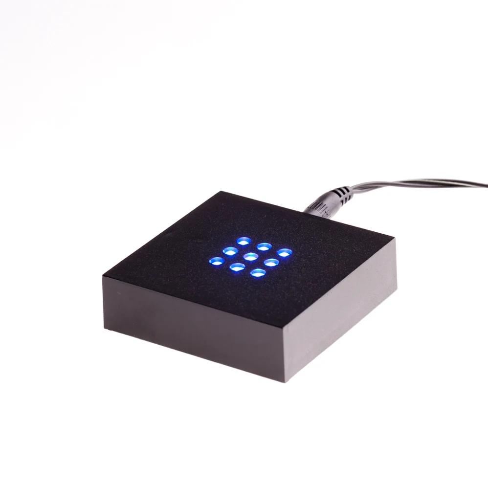 Factory direct sale 7cm square Black plastic led light base for crystal displaying
