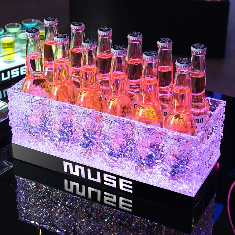 Upgraded LED Ice Bucket Customizable Logo Acrylic Light Emitting Diode Dragon Beer Keg Commercial Bar Champagne Bucket Cooler
