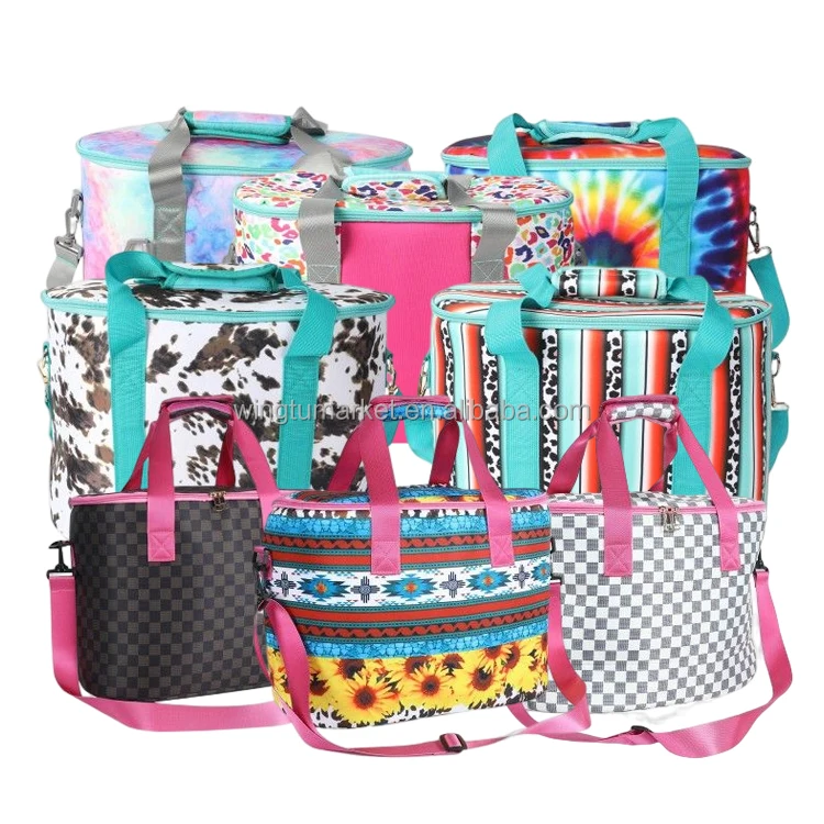 Wingtumarket waterproof box cooler shoulder bag handbag print rainbow tie dye cow neoprene ice wine insulated lunch cooler bags