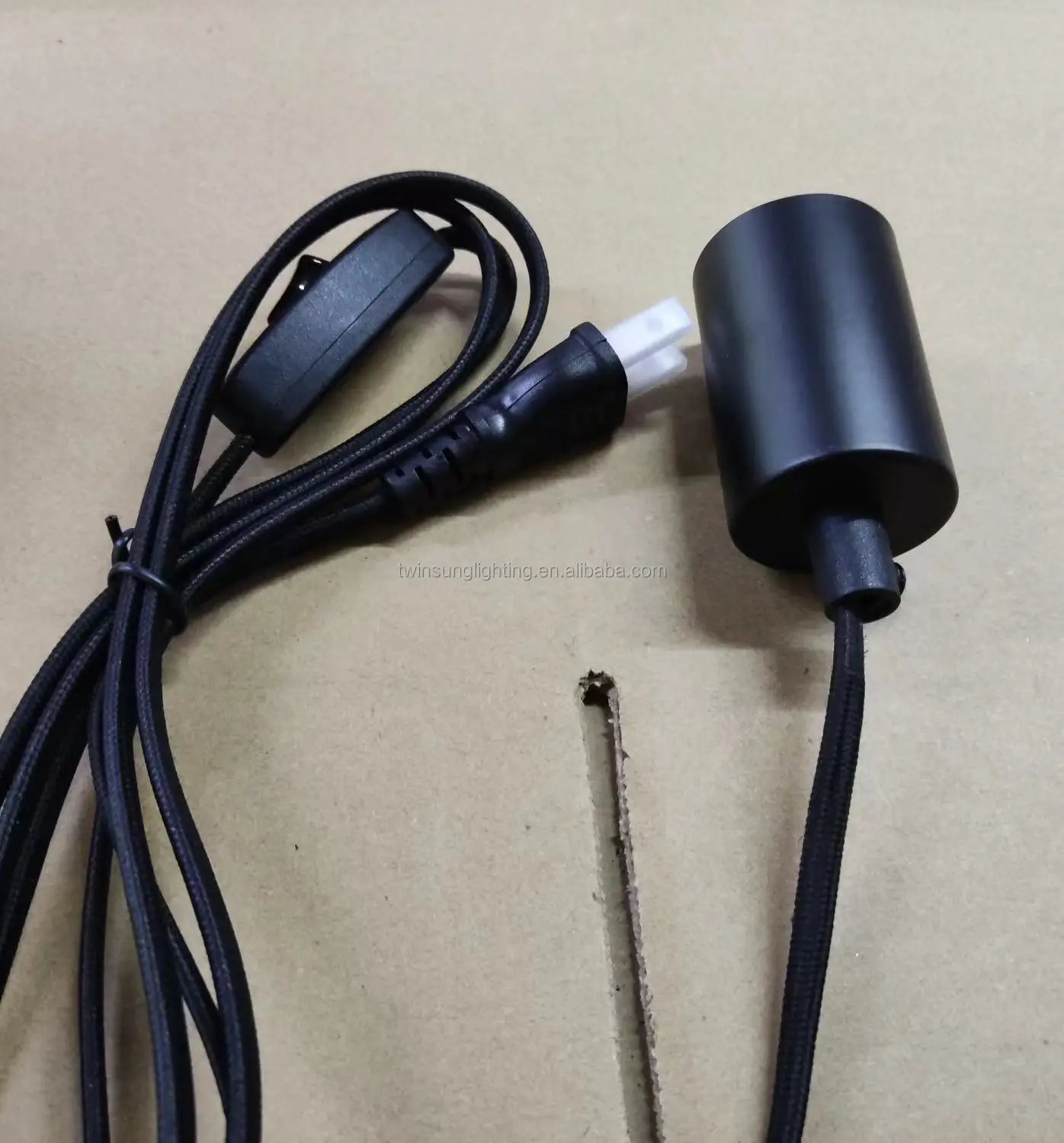 E27 E26 Base Socket 2m 4m Hemp Rope Textile Cable Black Ceiling Plate Lamp Holder