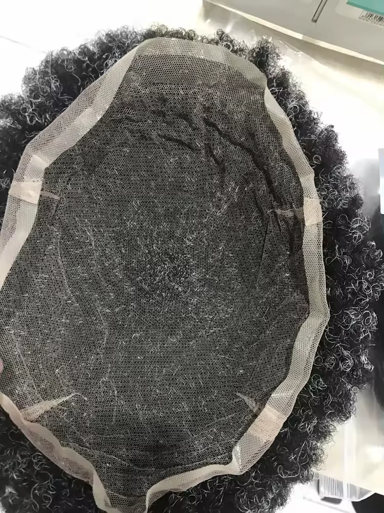 Wholesale toupee replacement system Unprocessed lace base 100% Virgin Human Hair mix grey color afro toupee for black man