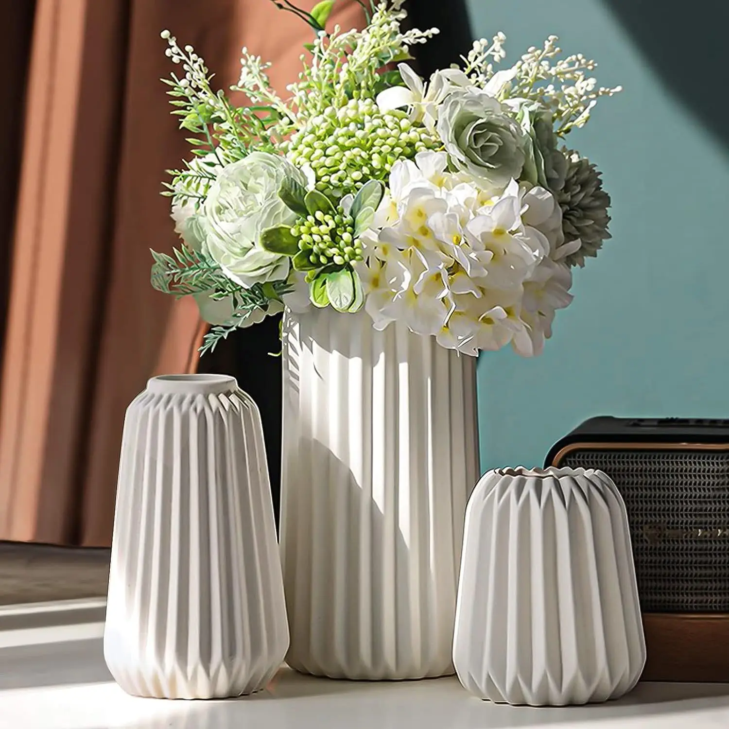 Modern White Origami Ceramic Vase Set Unique Home Table Top Decorative Vase Wholesale