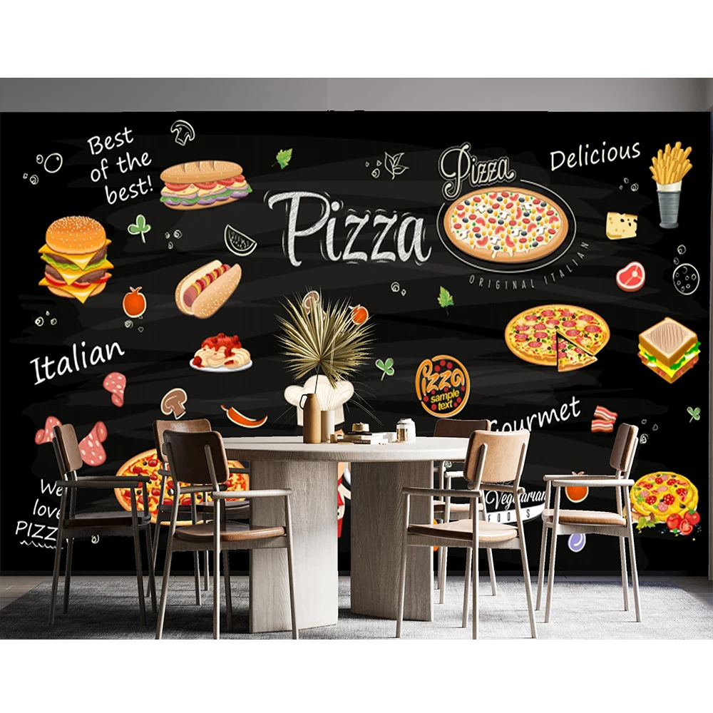 Custom Fast Food Wall Mural Hamburger Restaurant Photo Wallpaper Pizza Snack Bar Decor Hamburger Wallpaper