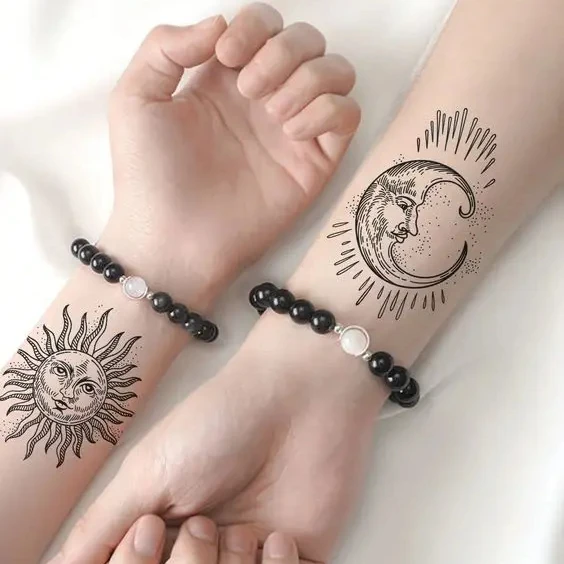 На ЗАКАЗ пара Луна Звезда змея матовый синий черный органический 15 дней переноса воды на основе растений временная татуировка наклейка