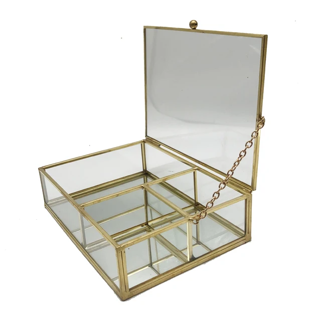 golden french art luxury multicolor storage jar rectangle glass jewelry box