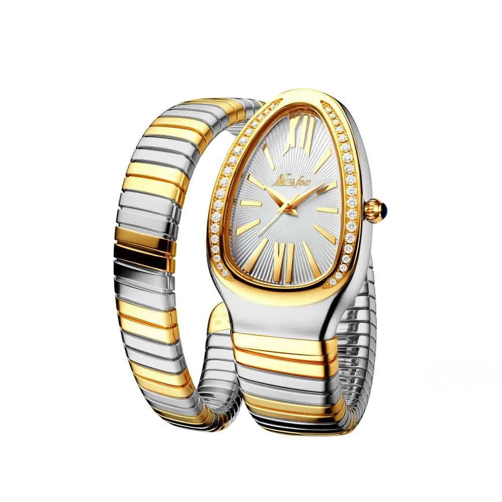 New model snake shape design quartz watches lady diamond Steel Unique Gold Quartz watches