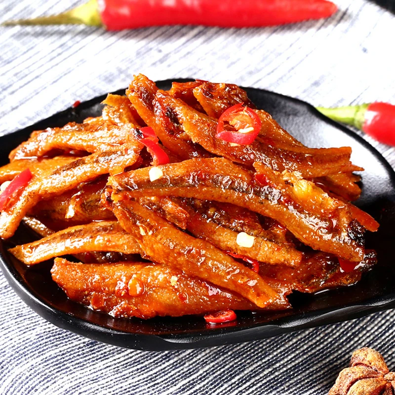 
Custom Chinese lowfat healthy kids chilli spicy small fish seafood snakcs food wholesale 