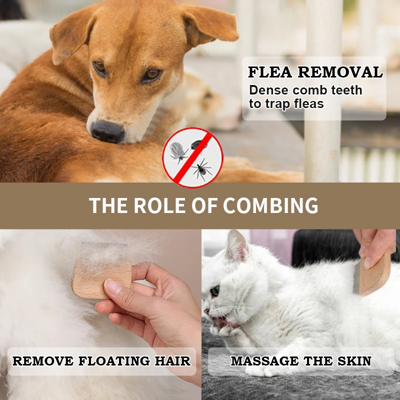 Factory Wholesale Cheap Small Wooden Handle Grooming Comb Pet Lice Hair Comb Dog Flea Comb
