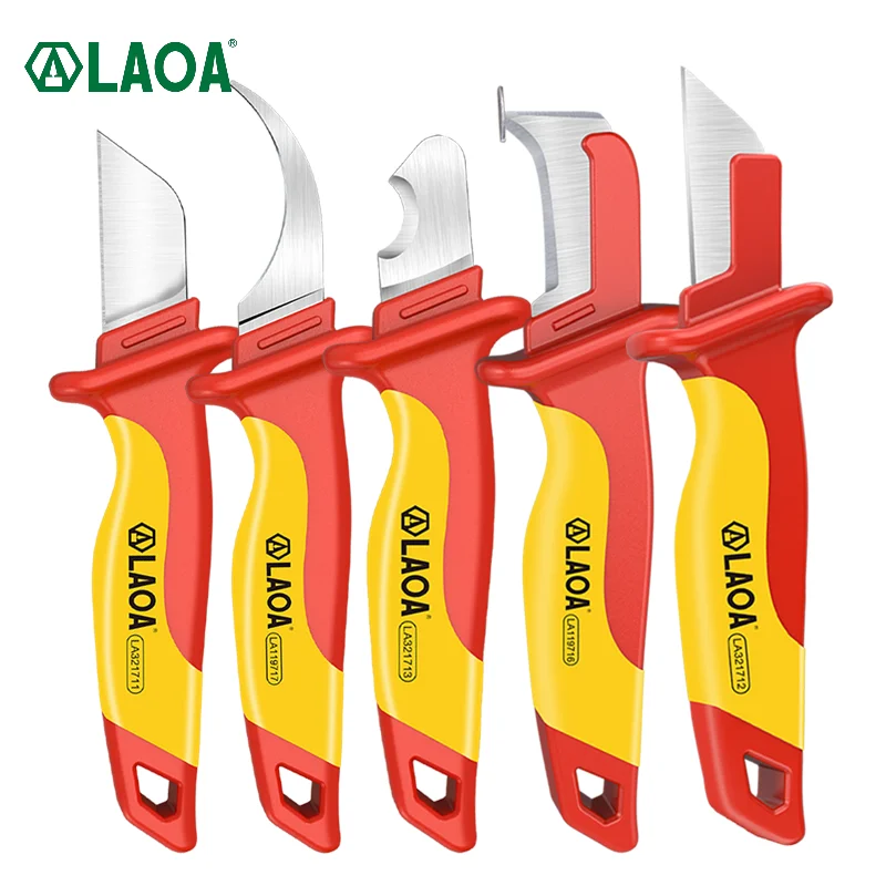 LAOA 5PC Insulated Electrician Knife Set VDE 1000V Cable Stripping Knife Straight Curved Hook Fixed Blade Wire Stripper