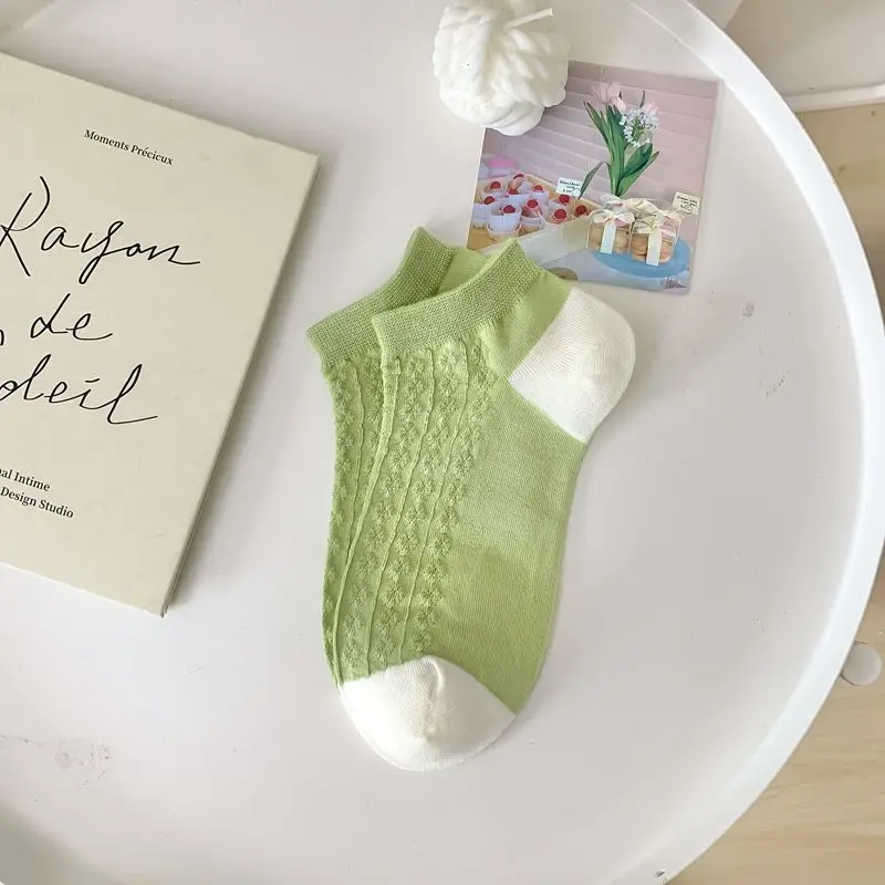 Green socks female spring summer  cute sweet strawberry boat socks