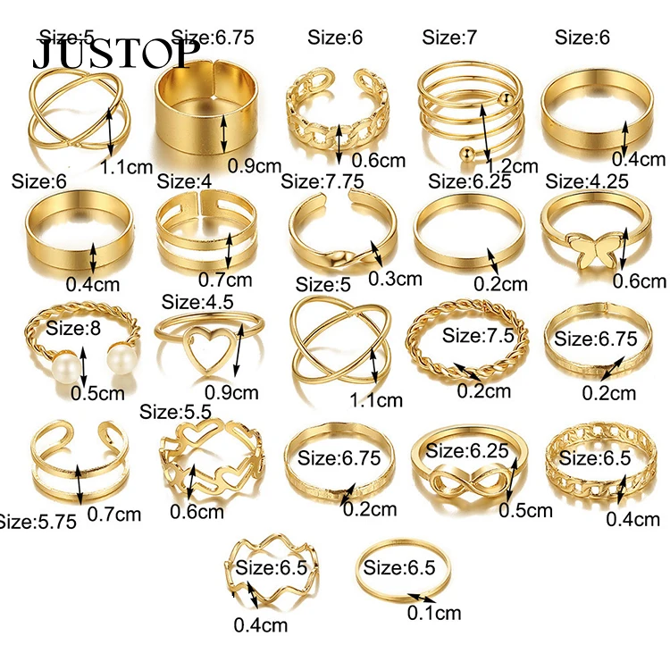 20pc/set Hollow Love Butterfly Female Ancient Silver Ring Set Pearl Gold Tai Chi Snake Drip Oil Ring Jewelry