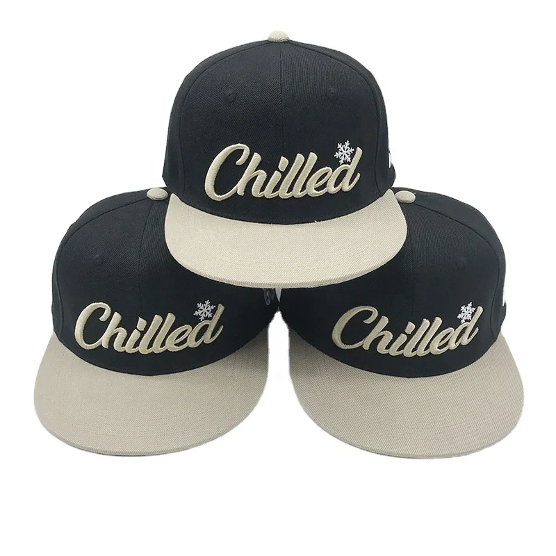 Factory low MOQ metal sports caps custom puff embroidery logo blank flat brim hip hop hat plain snapback baseball cap